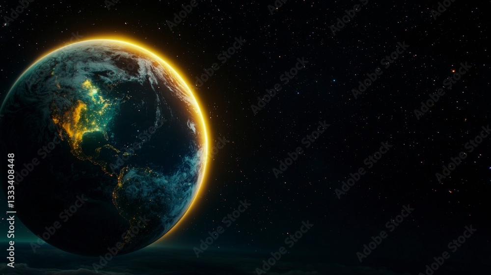 Fototapeta premium Earth at Night Golden Hour Eclipse Planet Space Stars