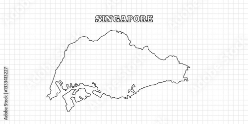 Singapore map travel with outline simple drawing version Illustration