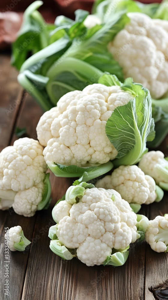Fresh Organic Caulifower on Wooden Table Fresh Organic Caulifower on Wooden Table