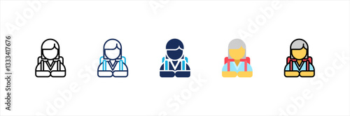 Female Student Multi Style Icon Set
