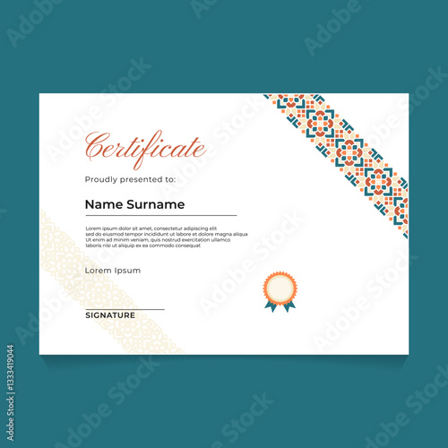 Certificate Template Design with Islamic Geometric Diagonal Ornament Border