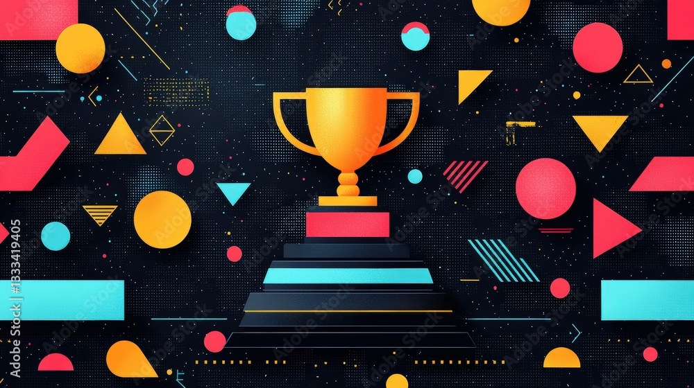 Obraz premium Abstract Graphic Design Featuring Golden Trophy on Colorful Geometric Background