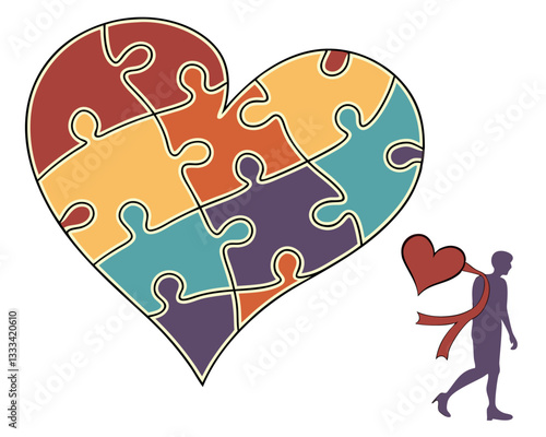 Colorful Heart Puzzle: Symbol of Love, Unity, and Connection Illustration