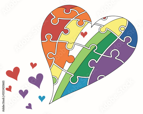 Colorful Heart Puzzle: Symbol of Love, Unity, and Connection Illustration