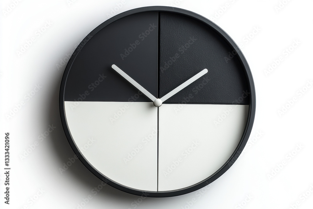 A split-faced clock showing two different colors, half in classic black and white, and half in vibrant red and blue. A split-faced clock showing two different colors, half in classic black and white, and half in vibrant red and blue.