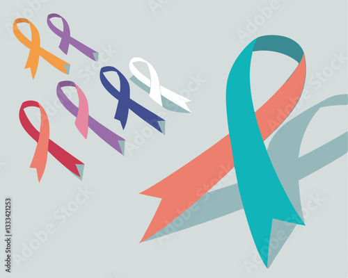 Teal and Orange Awareness Ribbon Illustration