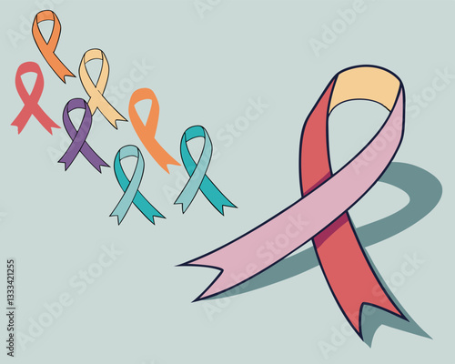 Teal and Orange Awareness Ribbon Illustration