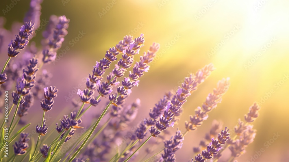 Naklejka premium Purple Lavender Flowers in Sunlight