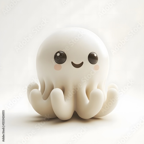 Playful cute cartoon octopus underwater scene digital art whimsical environment close-up view fun concept