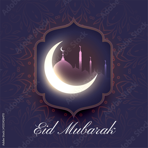 eid mubarak festive background with glowing crescent