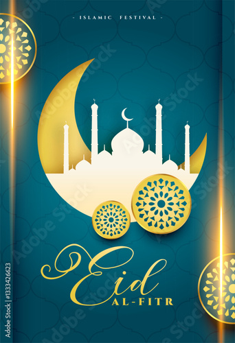 luxurious eid al fitr invitation card in papercut style