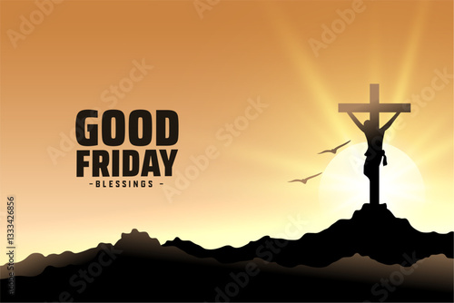 good friday religious crucifixion poster with sunlight
