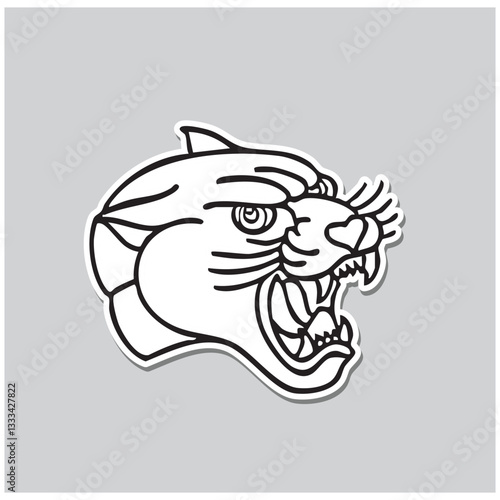 line old school design of panther head, vector illustration