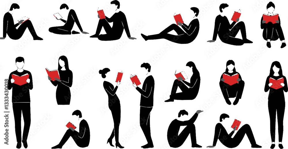 silhouettes of people reading books - vector
silhouettes of people reading books - vector