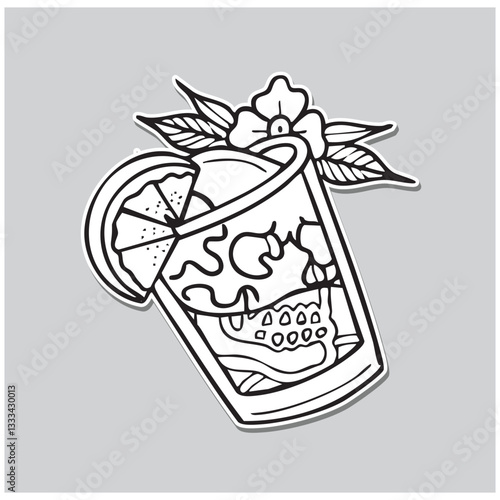 Skull Cocktail Glass Outline Old School Design