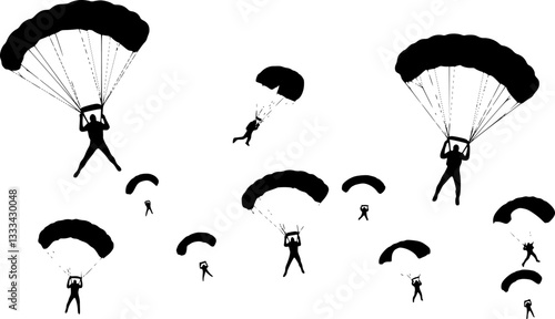 skydivers silhouettes collection - vector
