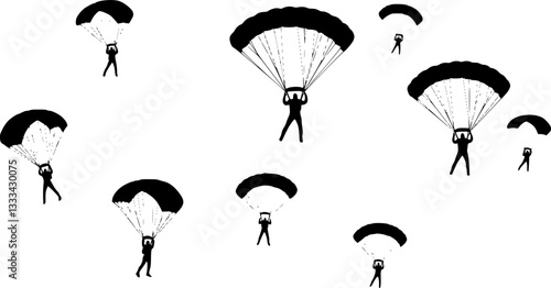 skydivers silhouettes collection - vector
