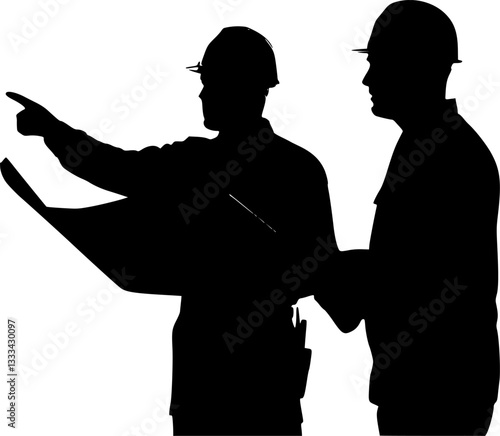 engineer and foreman working silhouettes - vector
