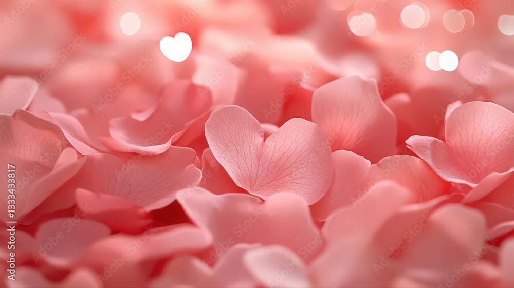 Obraz premium Pink Flower Petals Forming a Heart Shape Soft Lighting and Bokeh Background