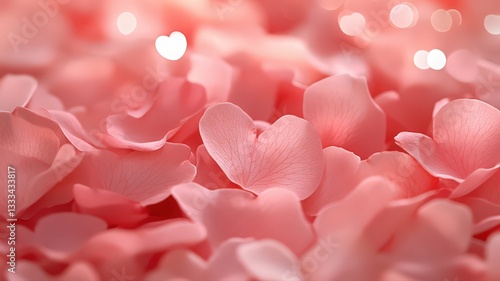 Pink Flower Petals Forming a Heart Shape Soft Lighting and Bokeh Background