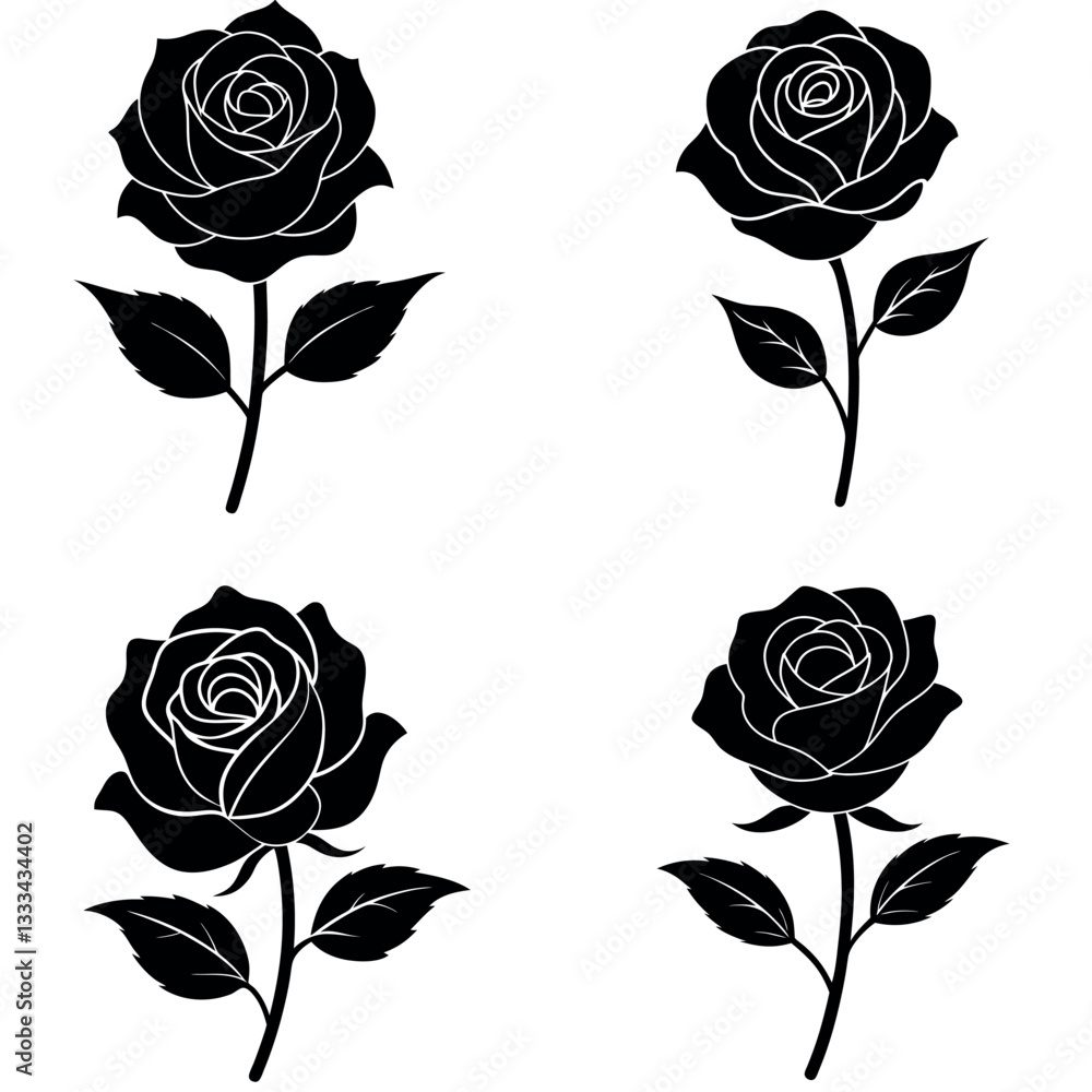 custom made wallpaper toronto digitalCollection of four black rose vector illustrations with intricate petal and leaf details for creative projects
