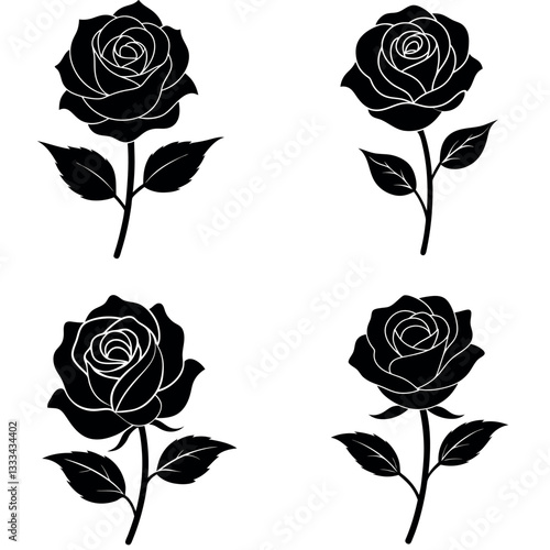 Wallpaper Mural Collection of four black rose vector illustrations with intricate petal and leaf details for creative projects Torontodigital.ca