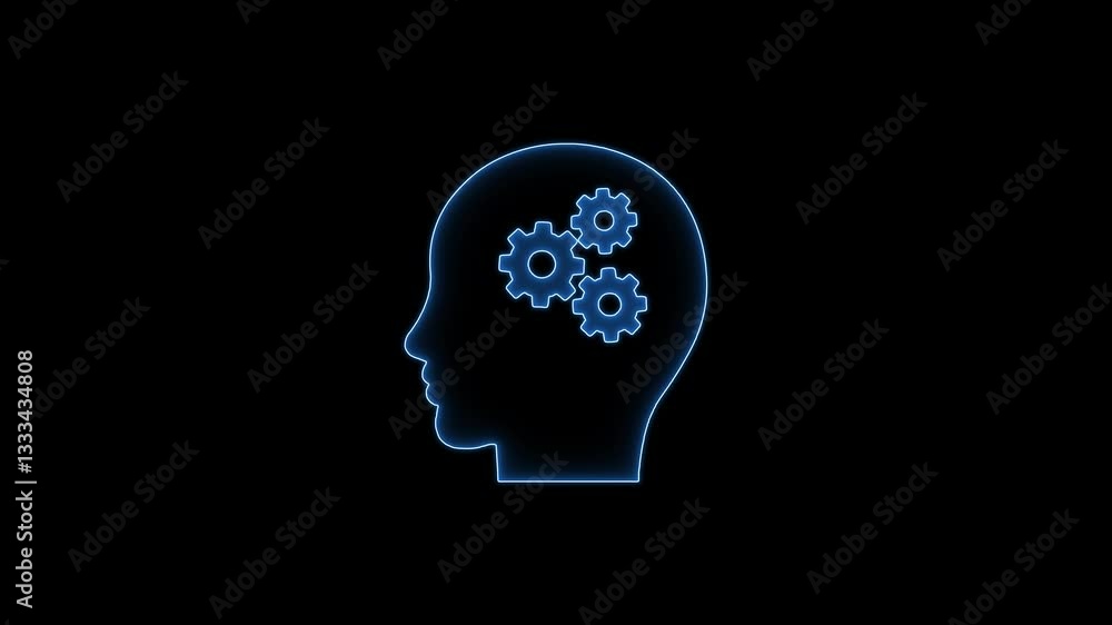 Head with gear wheel inside video. Animated cogwheel rotating. Moving cog gear animation. Head with gear wheel inside video. Animated cogwheel rotating. Moving cog gear animation.