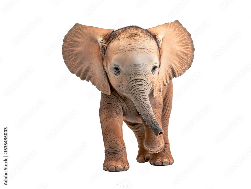 A baby elephant on a safari portrait, captured against a white background, symbolizing innocence, wildlife, and the beauty of nature.
A baby elephant on a safari portrait, captured against a white background, symbolizing innocence, wildlife, and the beauty of nature.