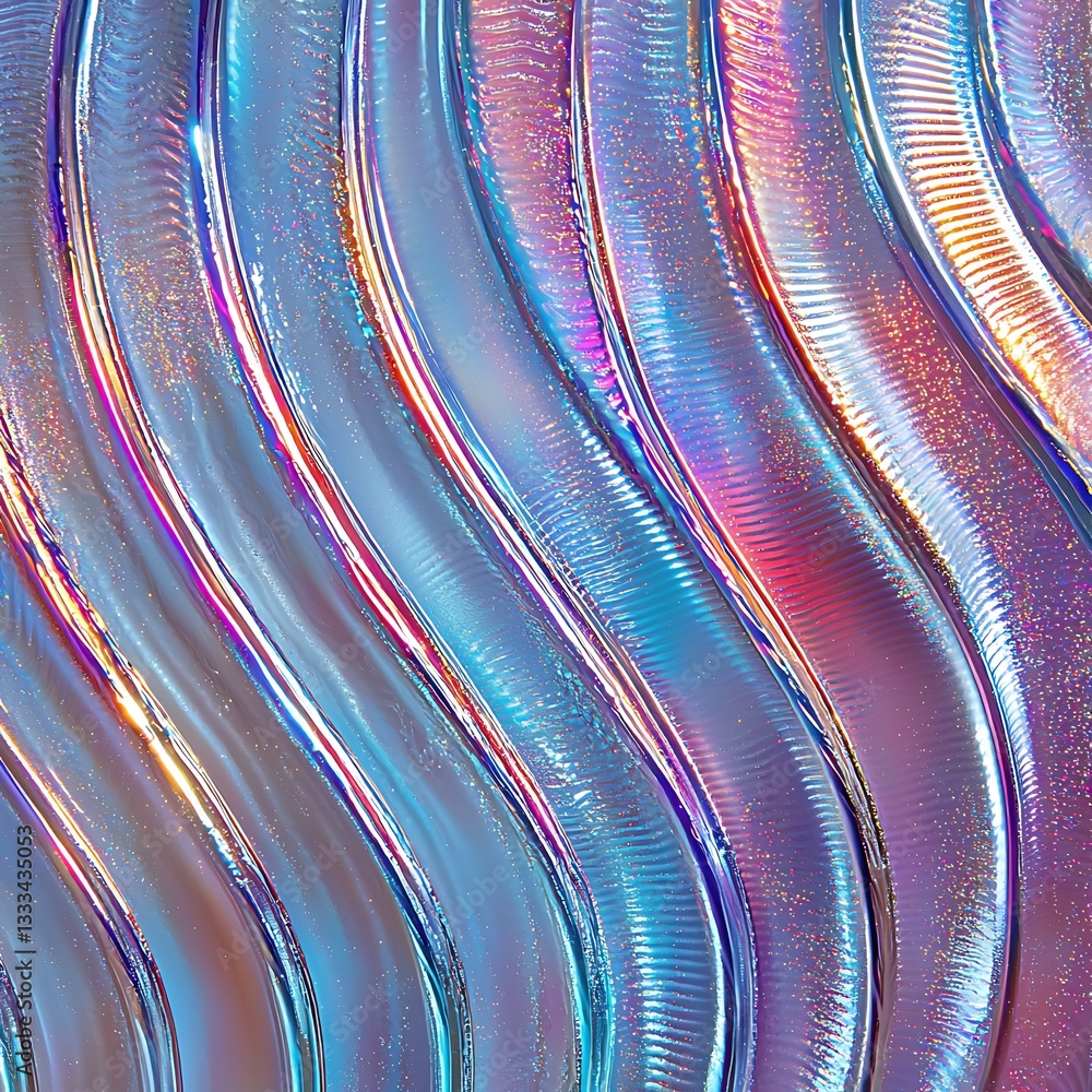 Naklejka premium Wavy Iridescent Texture, Abstract Background