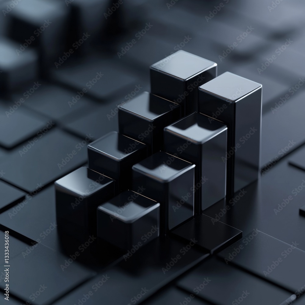 Sleek 3D Rendered Icon of a Bar Chart with Geometric Shapes Sleek 3D Rendered Icon of a Bar Chart with Geometric Shapes
