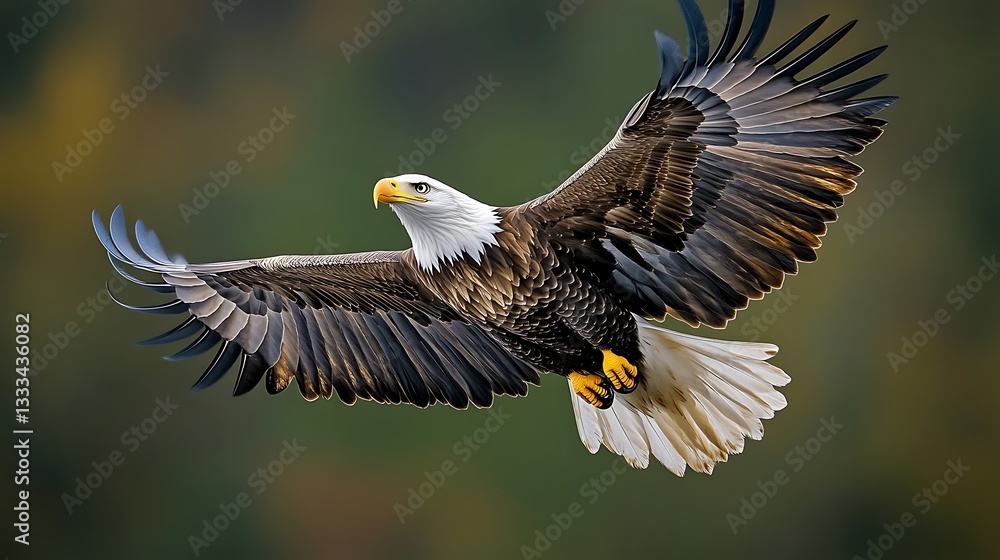 Obraz premium A majestic bald eagle soars through the open sky gracefully