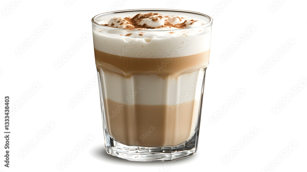 Layered Latte Delight: A captivating close-up of a layered latte in a clear glass, the different coffee layers are distinct and topped with a light layer of froth. Layered Latte Delight: A captivating close-up of a layered latte in a clear glass, the different coffee layers are distinct and topped with a light layer of froth.