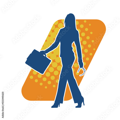 Silhouette of a fashionable female carrying briefcase bag. Silhouette of a business woman in pose with her briefcase bag.