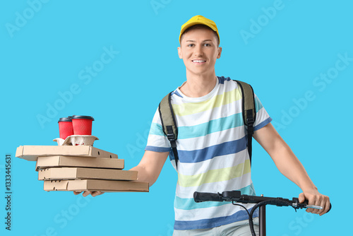 Male courier with pizza box...