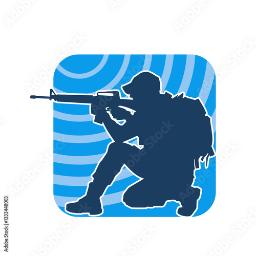 Silhouette of female warrior carrying machine gun weapon. 