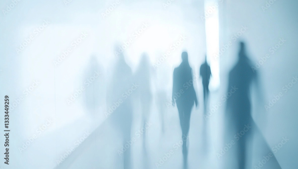 Blurred Silhouettes of Business People Walking in Modern Office Corridor Blurred Silhouettes of Business People Walking in Modern Office Corridor