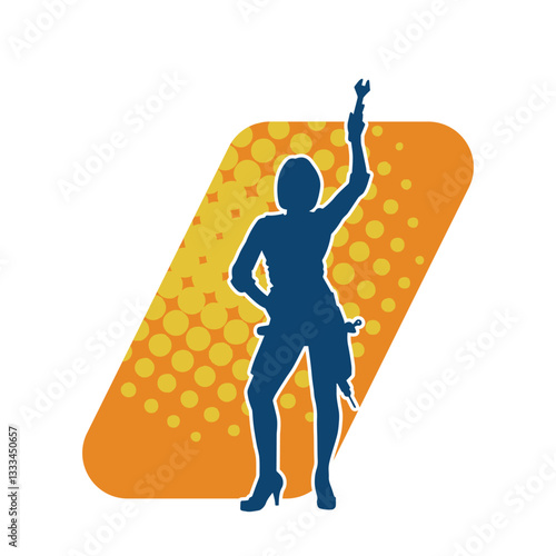 Silhouette of a sexy female worker holding a wrench tool. Silhouette of a woman repairer in action pose with her tool.