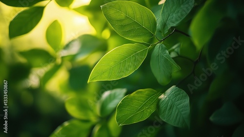 Lush Green Leaves Radiating Freshness in a Summer Garden Setting
