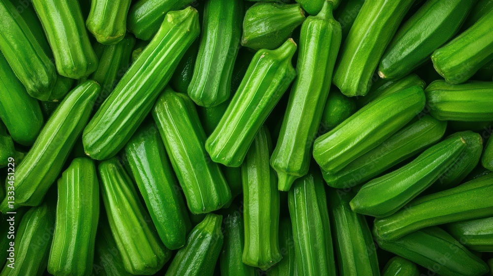 Fresh green okra piled together for a vibrant display Fresh green okra piled together for a vibrant display