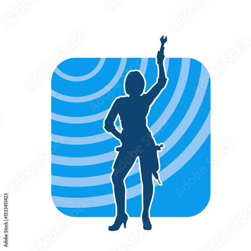 Silhouette of a sexy female worker holding a wrench tool. Silhouette of a woman repairer in action pose with her tool.