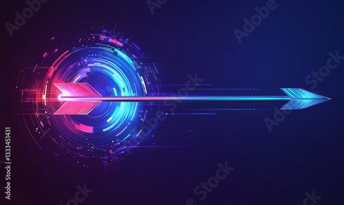 Futuristic arrow aiming at target, digital graphic