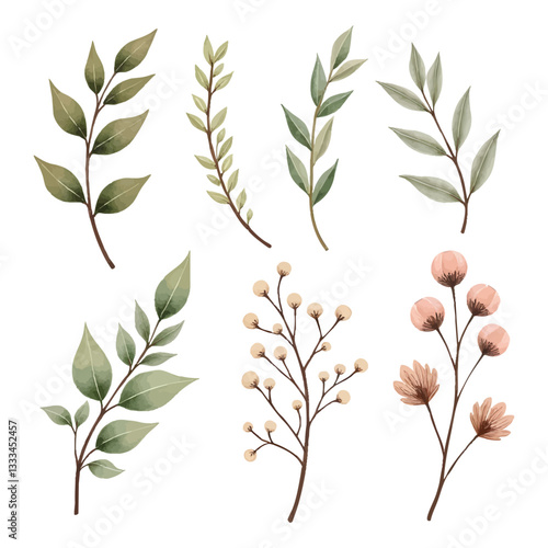 Watercolor Botanical Illustrations  Greenery   Floral Branches