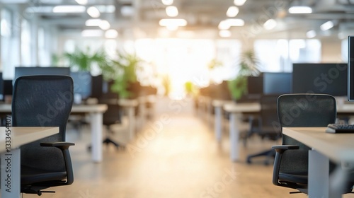 Blurred Open Office Space with Natural Lighting in Modern Workspace