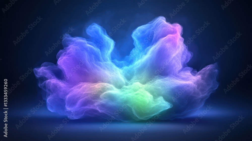 Fototapeta premium Chromatic Cloud: An artistic rendering of a vibrant, multicolored cloud formation against a deep blue background, evoking a sense of wonder and ethereal beauty. 