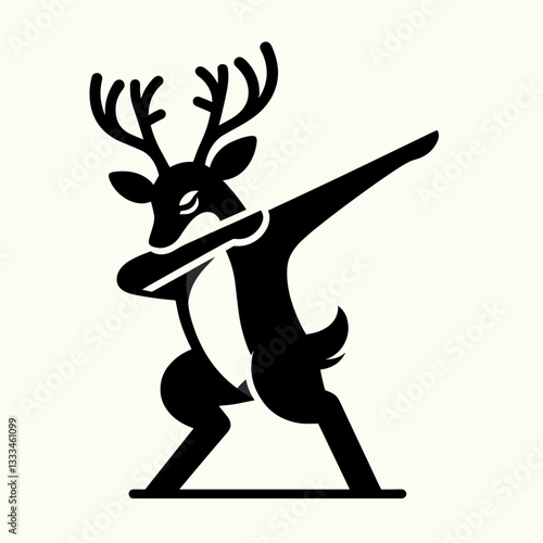 Deer dabbing vector outline drawing depicts a graceful, playful buck showing off its moves