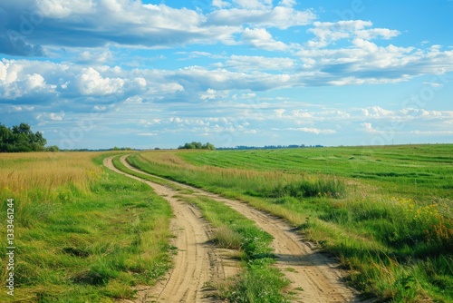 Wallpaper Mural High Resolution Visual of Rural Landscape with Field Road Torontodigital.ca