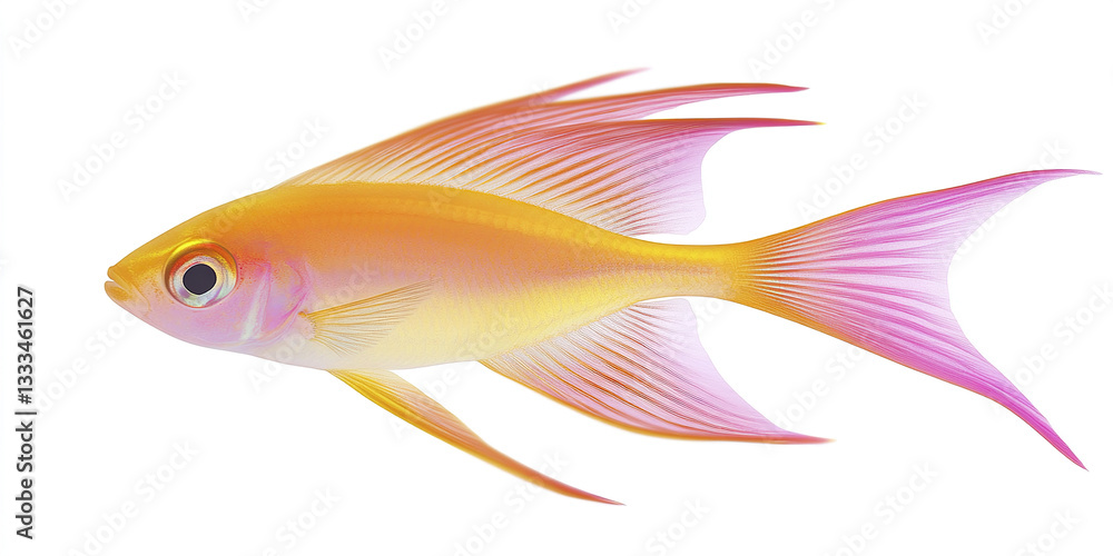 Fototapeta premium vibrant lyretail anthias with flowing fins on white background