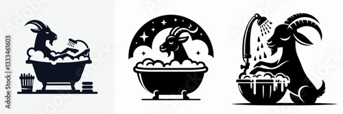 Goat having a spa day vector illustration a pampered goat enjoys a relaxing aromatherapy session.
