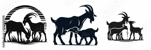 Goat feeding each other vector minimalist drawing depicts a heartwarming scene of mutual nourishment among the herd
