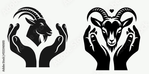 Goat Heart Hands Gesture minimalist vector drawing a powerful symbol of sacrifice and empathy